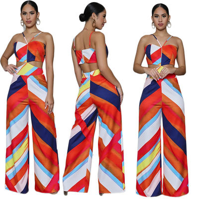 Pantaloni della Ampio-gamba della tuta della capezza della stampa casuali fuori dalla spalla Playsuit con ampia scollatura sulla schiena