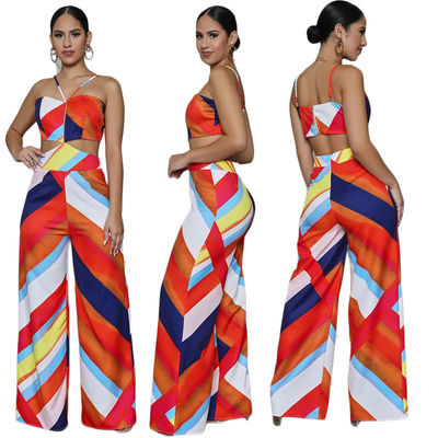 Pantaloni della Ampio-gamba della tuta della capezza della stampa casuali fuori dalla spalla Playsuit con ampia scollatura sulla schiena