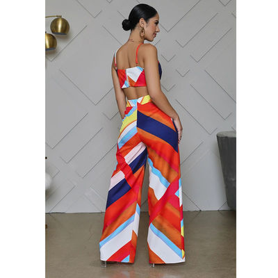 Pantaloni della Ampio-gamba della tuta della capezza della stampa casuali fuori dalla spalla Playsuit con ampia scollatura sulla schiena