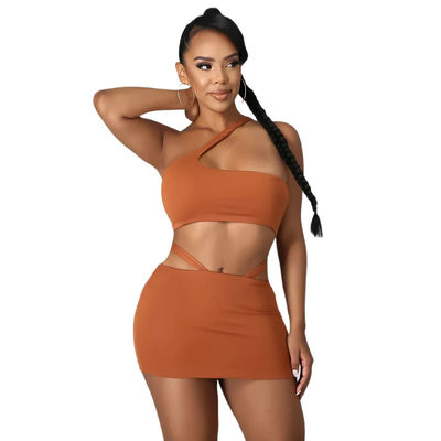 Cima di bikini del vestito dal T con l'insieme di colore solido irregolare di Hollowout della vita 2 pezzi