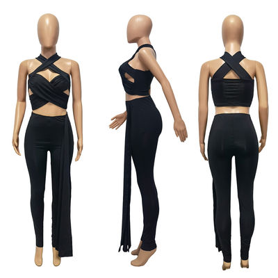 Allacciato ed attraversato con il collo scavato-Fuori Lanyard Pant Suit Ladies