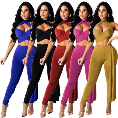 Allacciato ed attraversato con il collo scavato-Fuori Lanyard Pant Suit Ladies