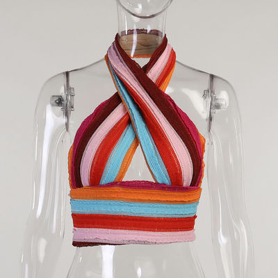 Esili sexy senza maniche colorati del collo tricottano le donne trasversali della blusa