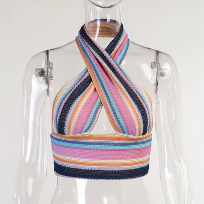 Esili sexy senza maniche colorati del collo tricottano le donne trasversali della blusa