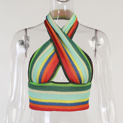 Esili sexy senza maniche colorati del collo tricottano le donne trasversali della blusa