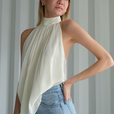 Donna pura chiffona d'attaccatura della blusa di colore di Dewback del collo di temperamento