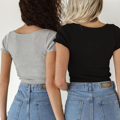 Semi scarni del collare dell'ombelico U con la maglietta superiore del cotone del cardigan