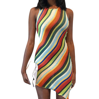 Poliestere senza spalline del cotone 30% del vestito 70% da estate dell'irregolare variopinto della banda